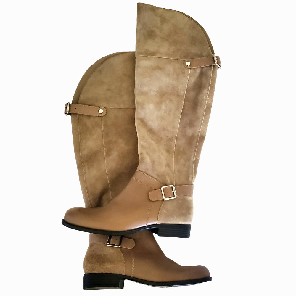 Naturalizer 9.5W Tan Suede Leather Riding Boots Over Knee Banana Back
